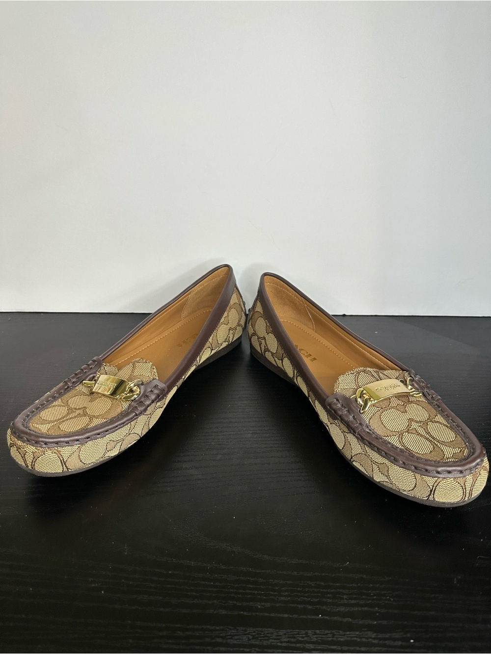 COACH A01918 Signature Olive Jacquard with Leather Gold-Tone Loafers Size 7.5 - Picture 5 of 10